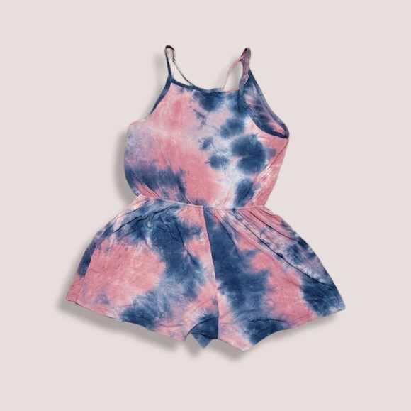 Ginger G Womens Tie Dye Criss Cross Romper in Pink and Blue Size Large - Picture 4 of 4